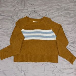 LA Hearts orangey brown sweater with blue and white stripes in size medium